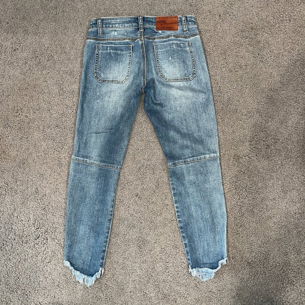 ONE X ONETEASPOON Low Rise Exposed Button Fly Dolphin Hem Distressed Jeans Sz.25 - Picture 4 of 16